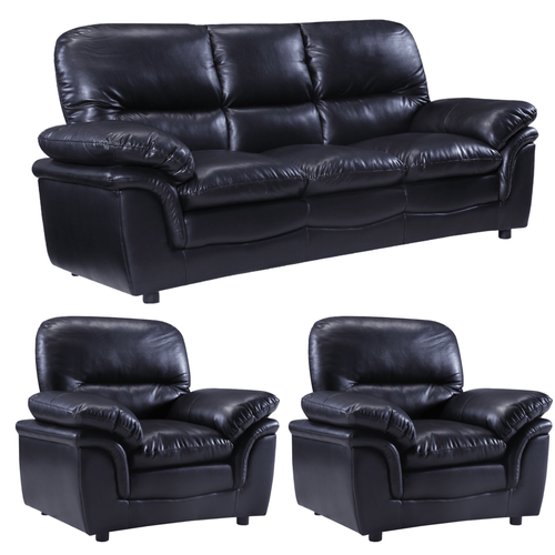 Verona Black Leather 3+1+1 Seater Sofa Set