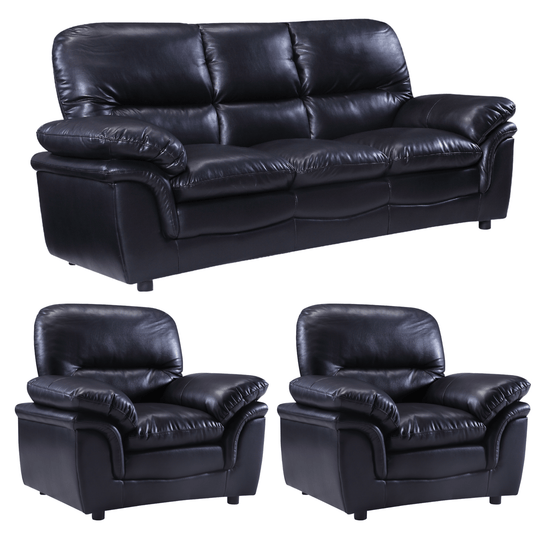 Verona Black Leather 3+1+1 Seater Sofa Set - Furniture Instore