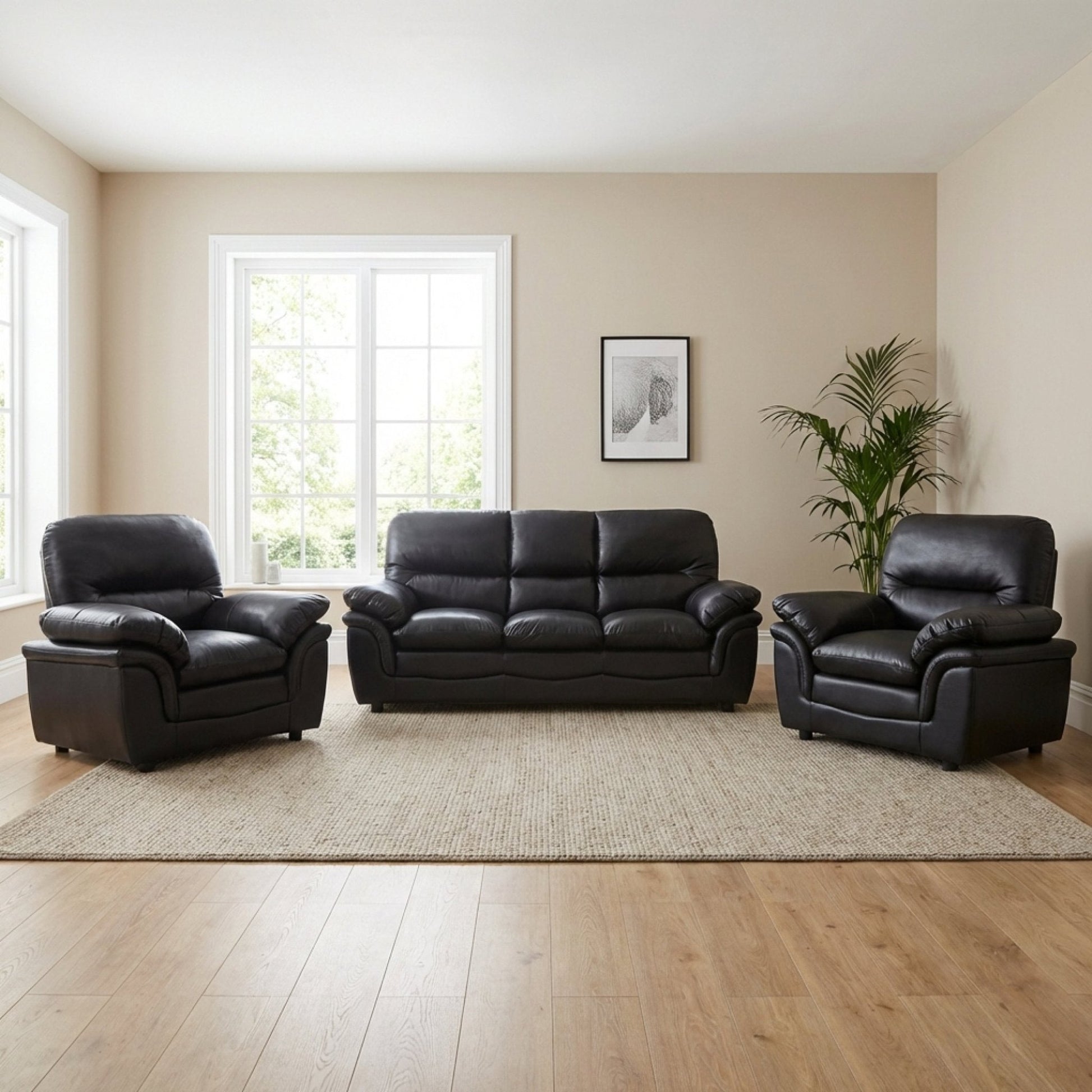 Verona Black Leather 3+1+1 Seater Sofa Set is a Stylish and Practical - Furniture Instore