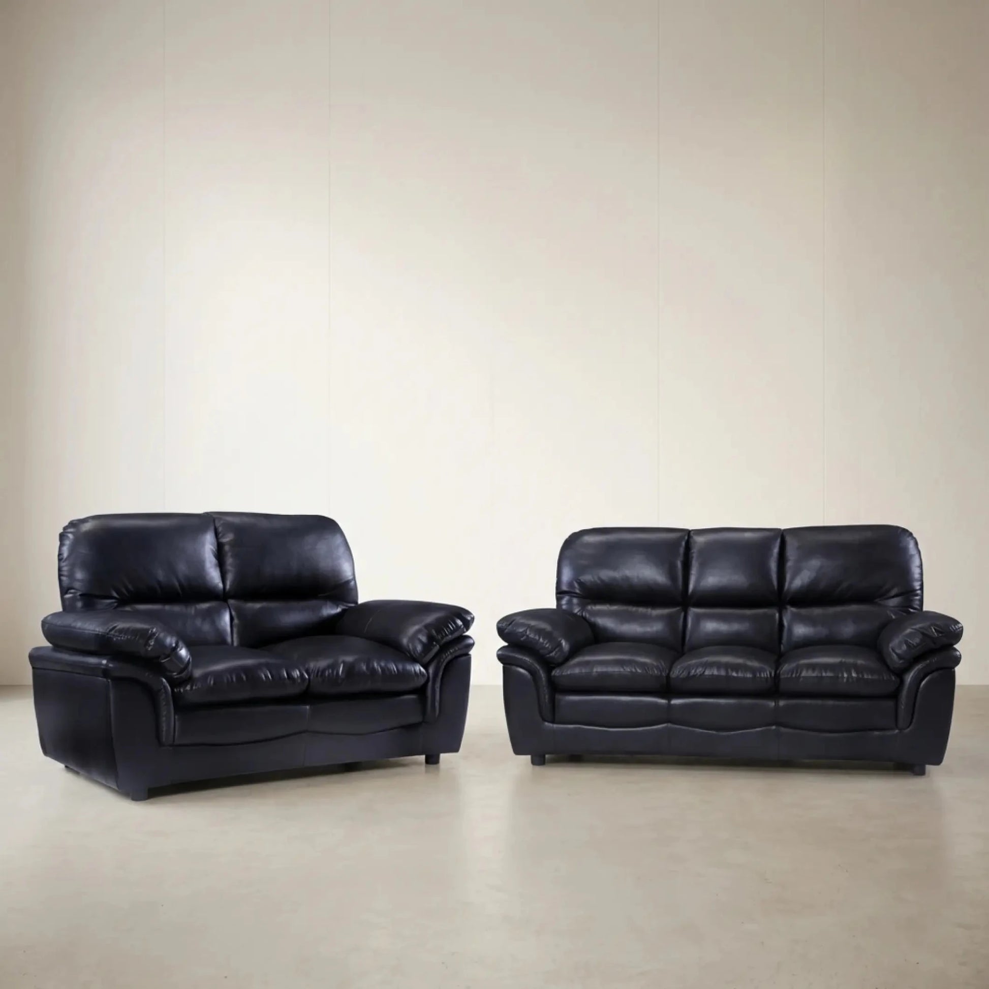 Verona Black Leather 3+2 Seater Sofa Set Collection - Furniture Instore