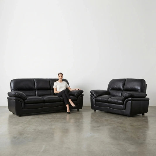 Verona Black Leather 3+2 Seater Sofa Set Collection - Furniture Instore