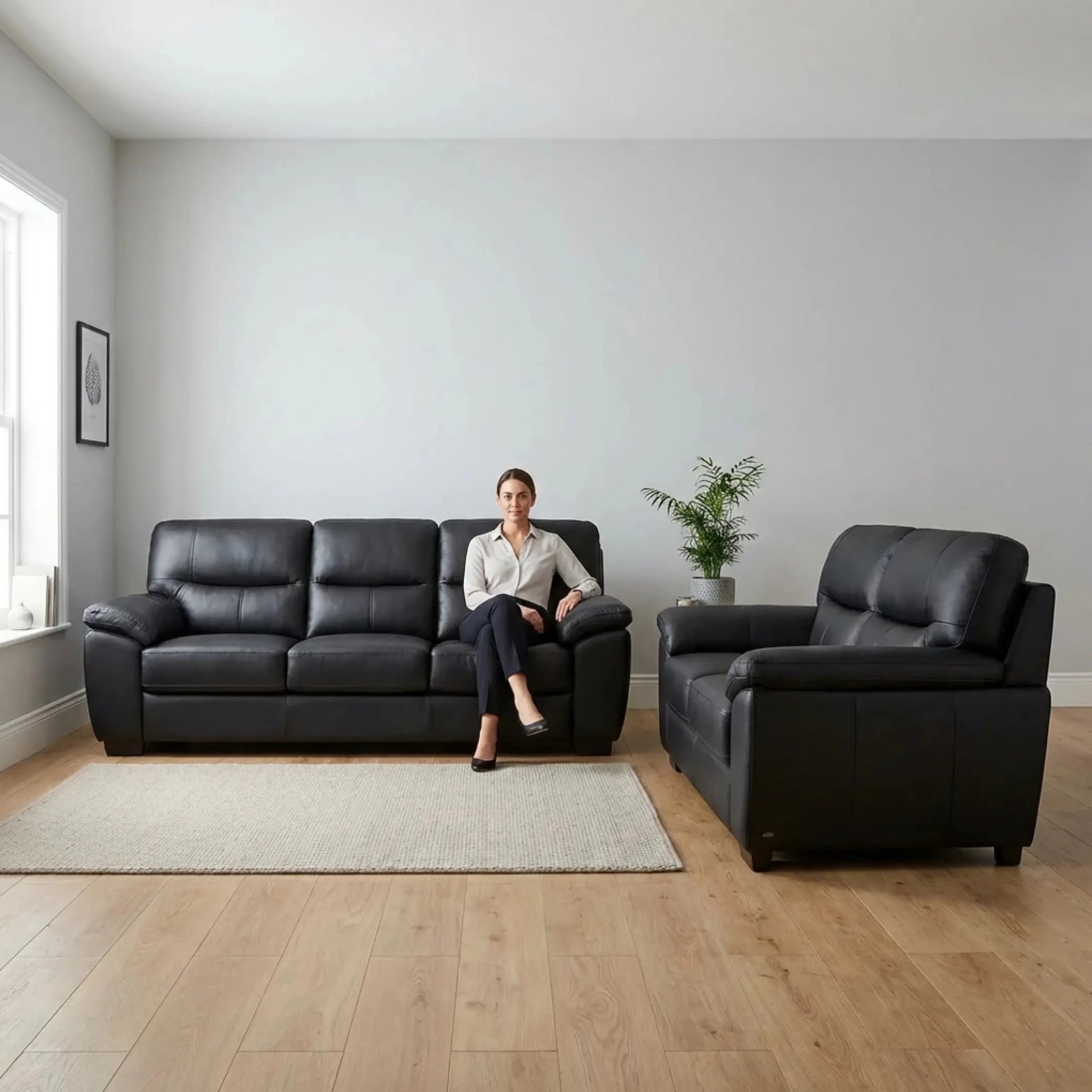 Verona Black Leather 3+2 Seater Sofa Set Collection - Furniture Instore
