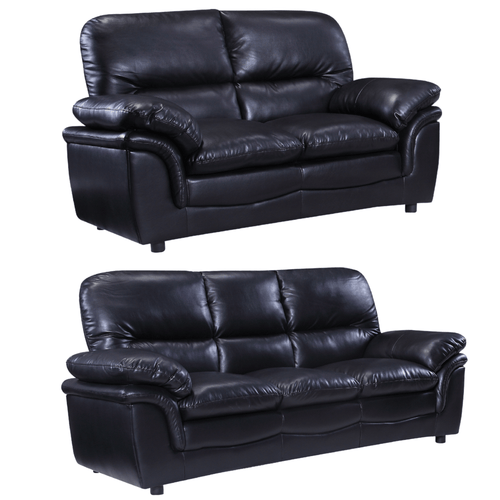 Verona Black Leather 3+2 Seater Sofa Set Collection