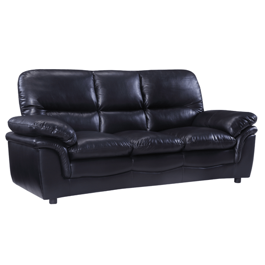 Black leather 3 seater sofa on white background