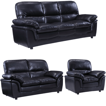 Verona Black Leather 3+2+1 Seater Sofa Set - Furniture Instore