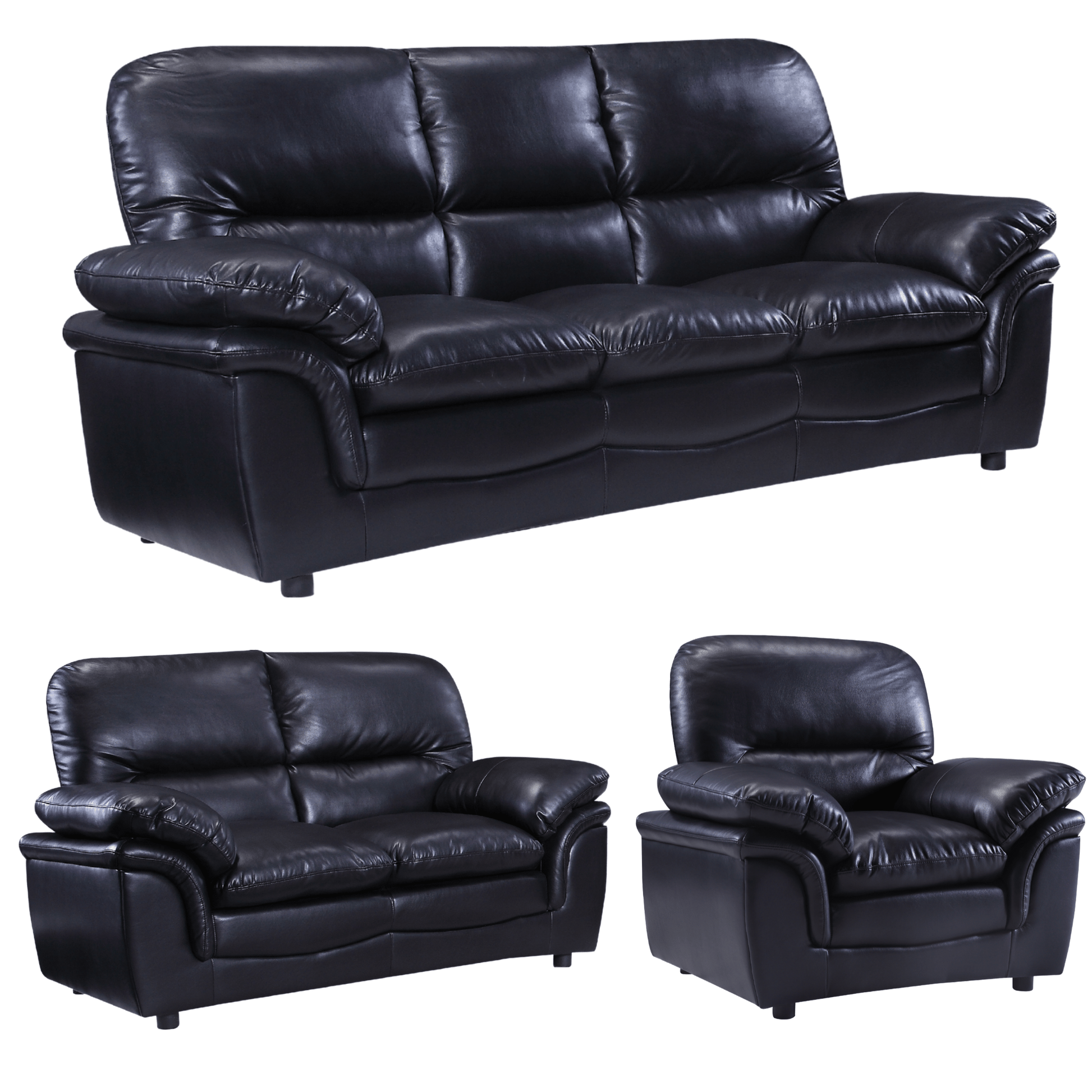 Verona Black Leather 3+2+1 Seater Sofa Set - Furniture Instore