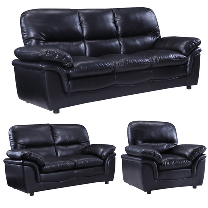 Verona Black Leather 3+2+1 Seater Sofa Set - Furniture Instore