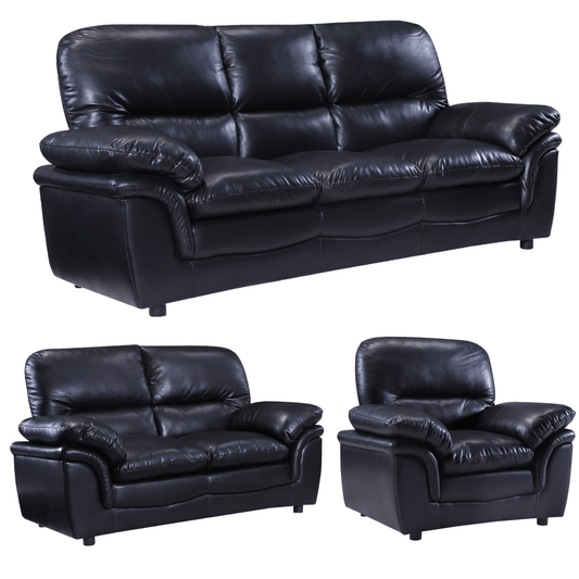 Verona Black Leather 3+2+1 Seater Sofa Set - Furniture Instore