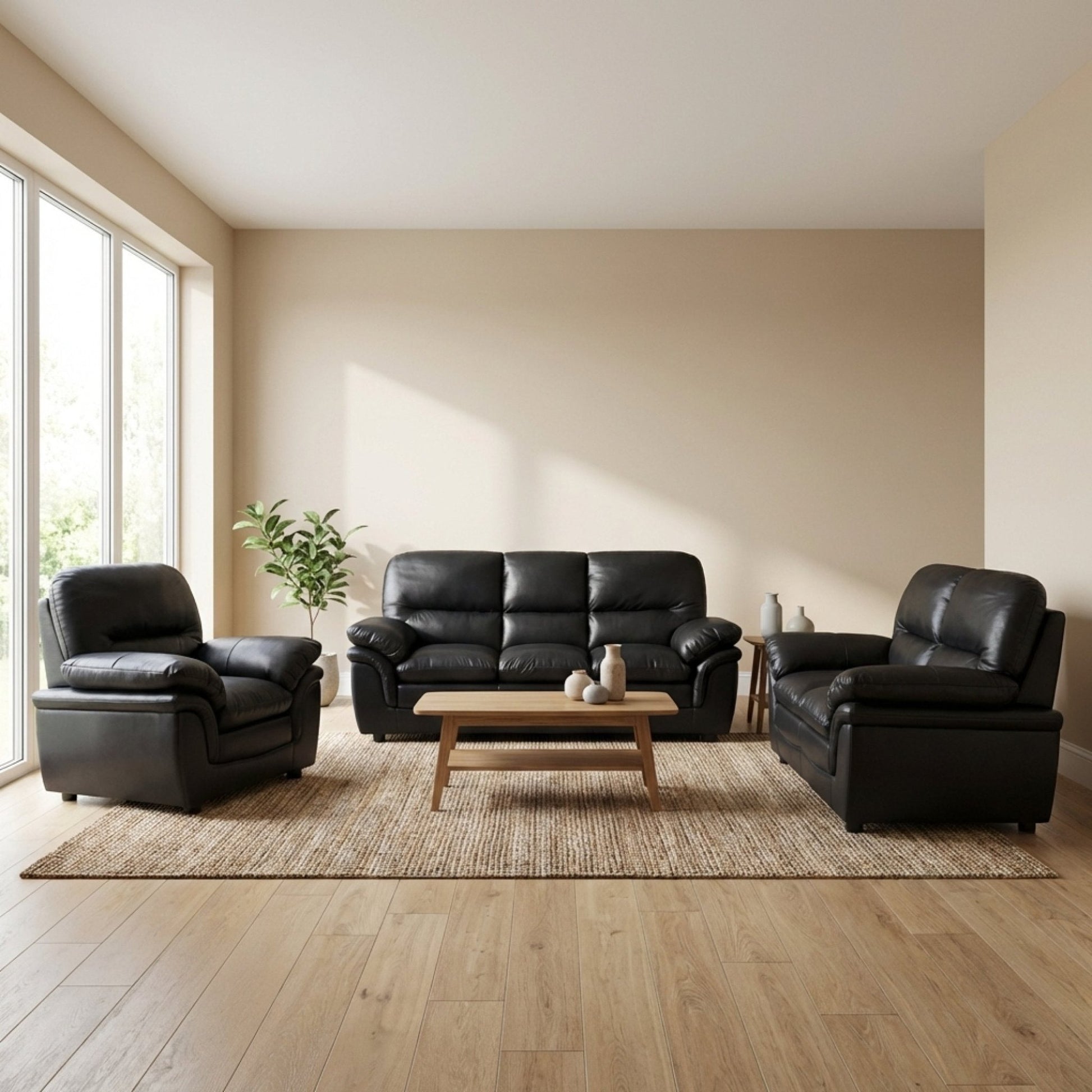 Verona Black Leather 3+2+1 Seater Sofa Set Collection - Furniture Instore