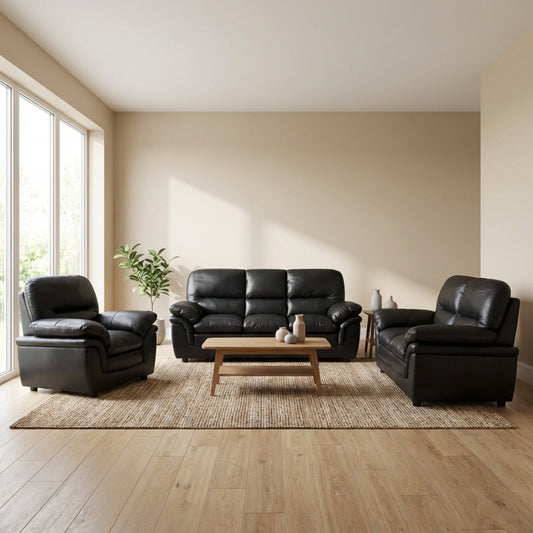 Verona Black Leather 3+2+1 Seater Sofa Set Collection - Furniture Instore