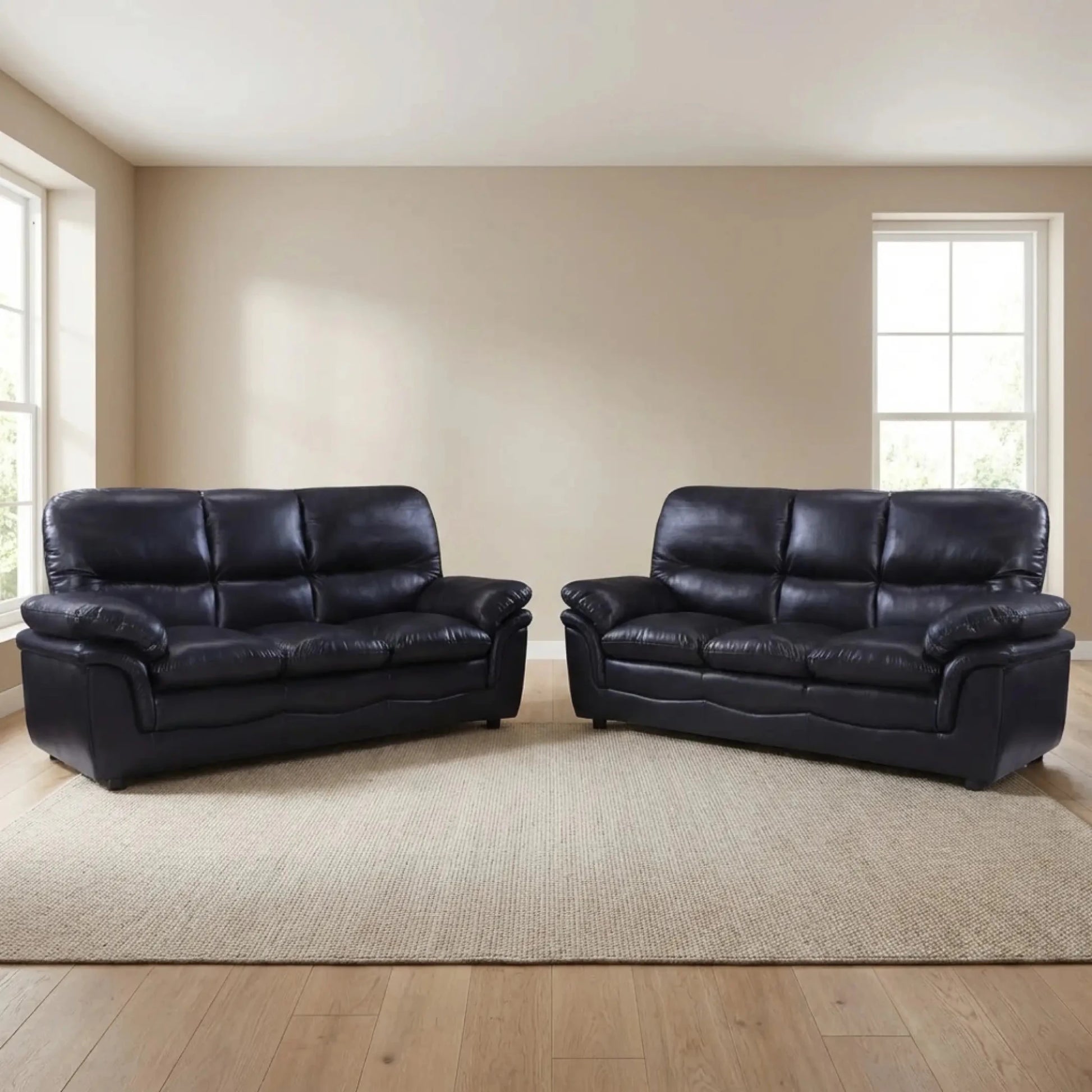 Verona Black Leather 3+3 Seater Sofa Set Collection - Furniture Instore