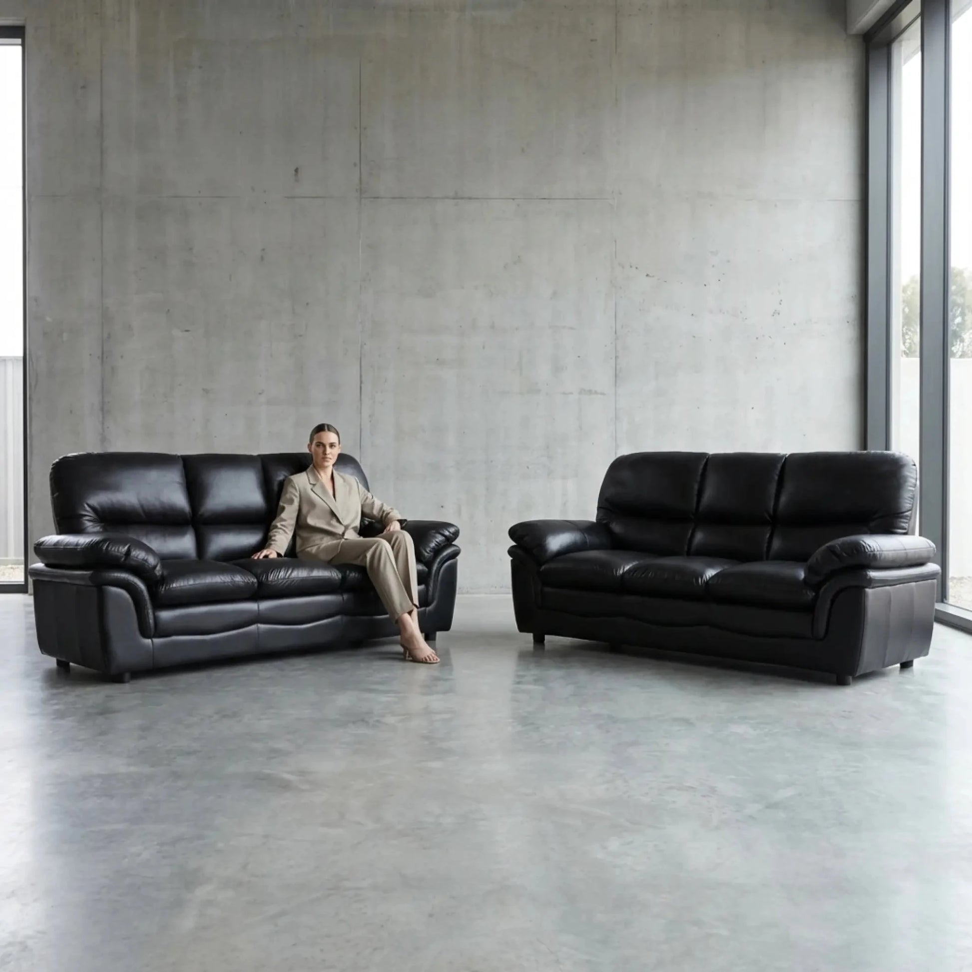 Verona Black Leather 3+3 Seater Sofa Set Collection - Furniture Instore