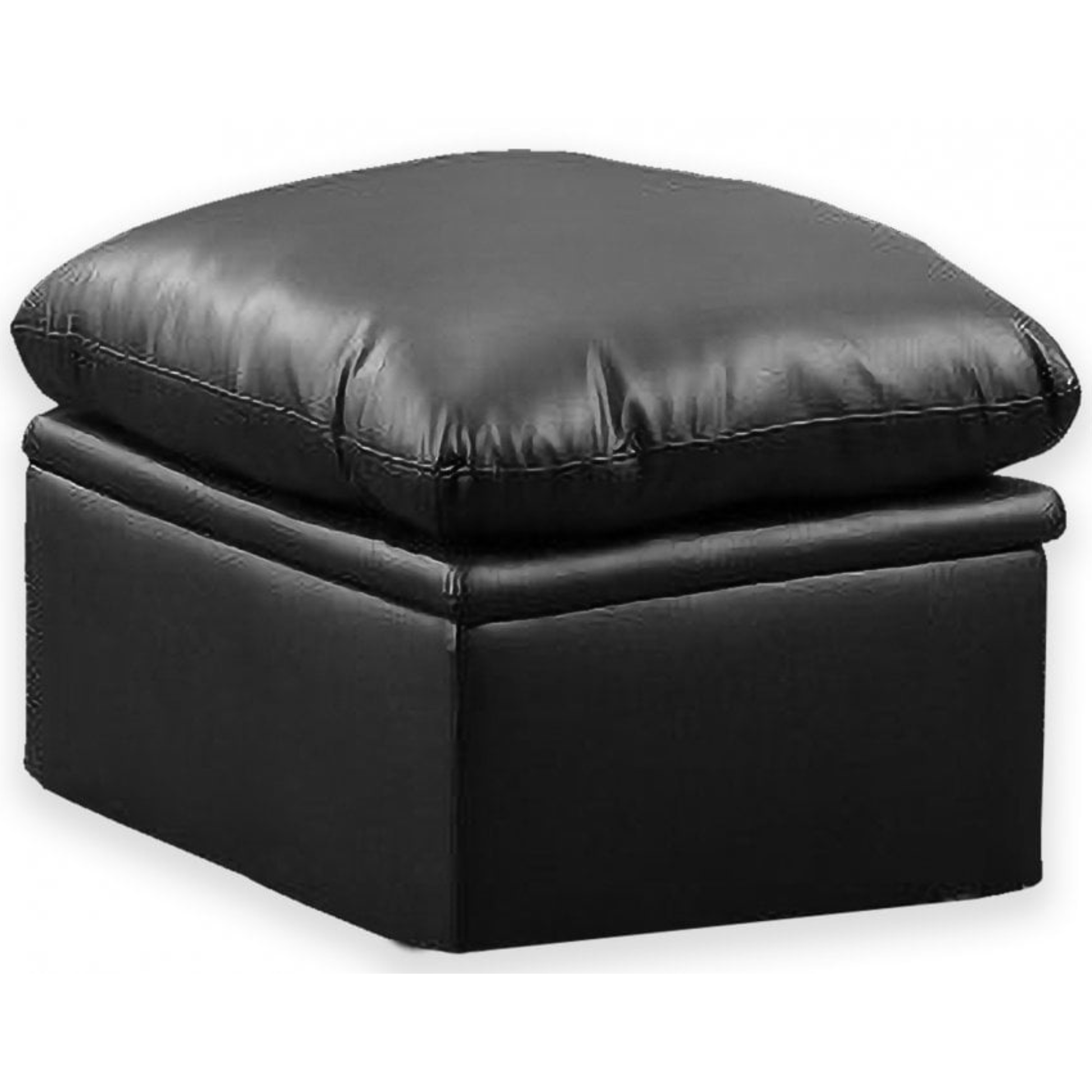 Black leather ottoman on a white background