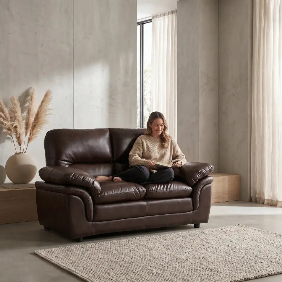 Verona Brown Leather 2 Seater Sofa - Furniture Instore