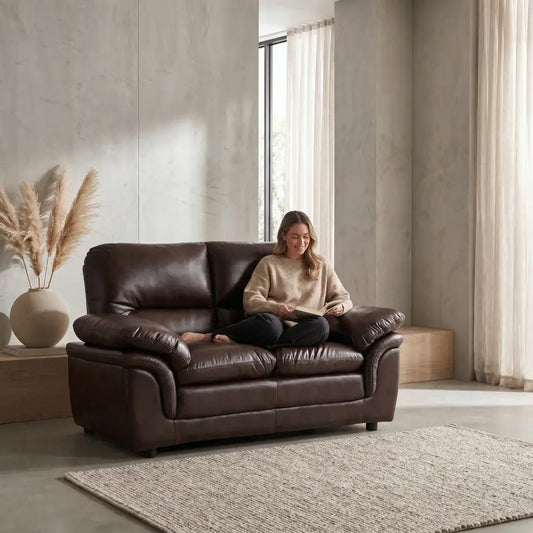 Verona Brown Leather 2 Seater Sofa - Furniture Instore
