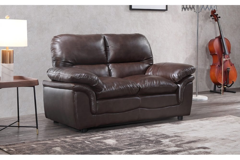 Premium brown leather 2 seater sofa with plush seating and modern design in a stylish living room setting