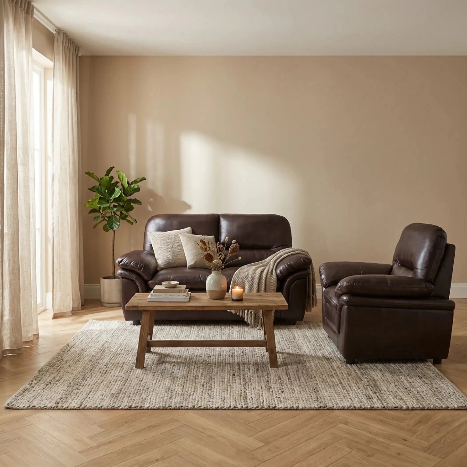 Verona Brown Leather 2+1 Seater Sofa Set Collection - Furniture Instore