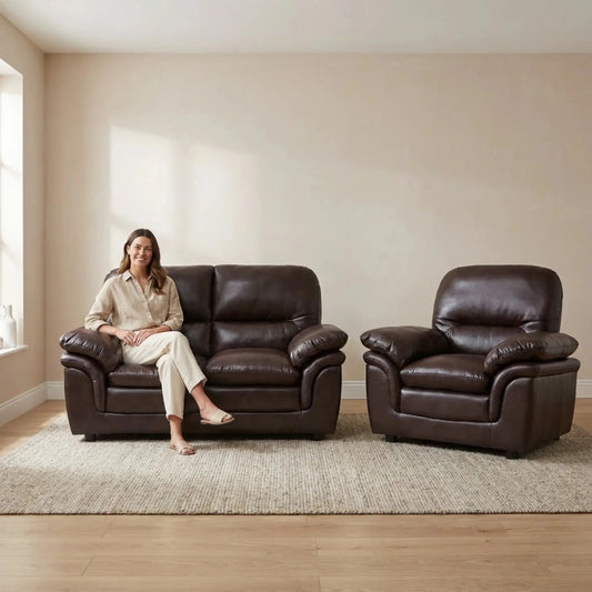 Verona Brown Leather 2+1 Seater Sofa Set Collection - Furniture Instore