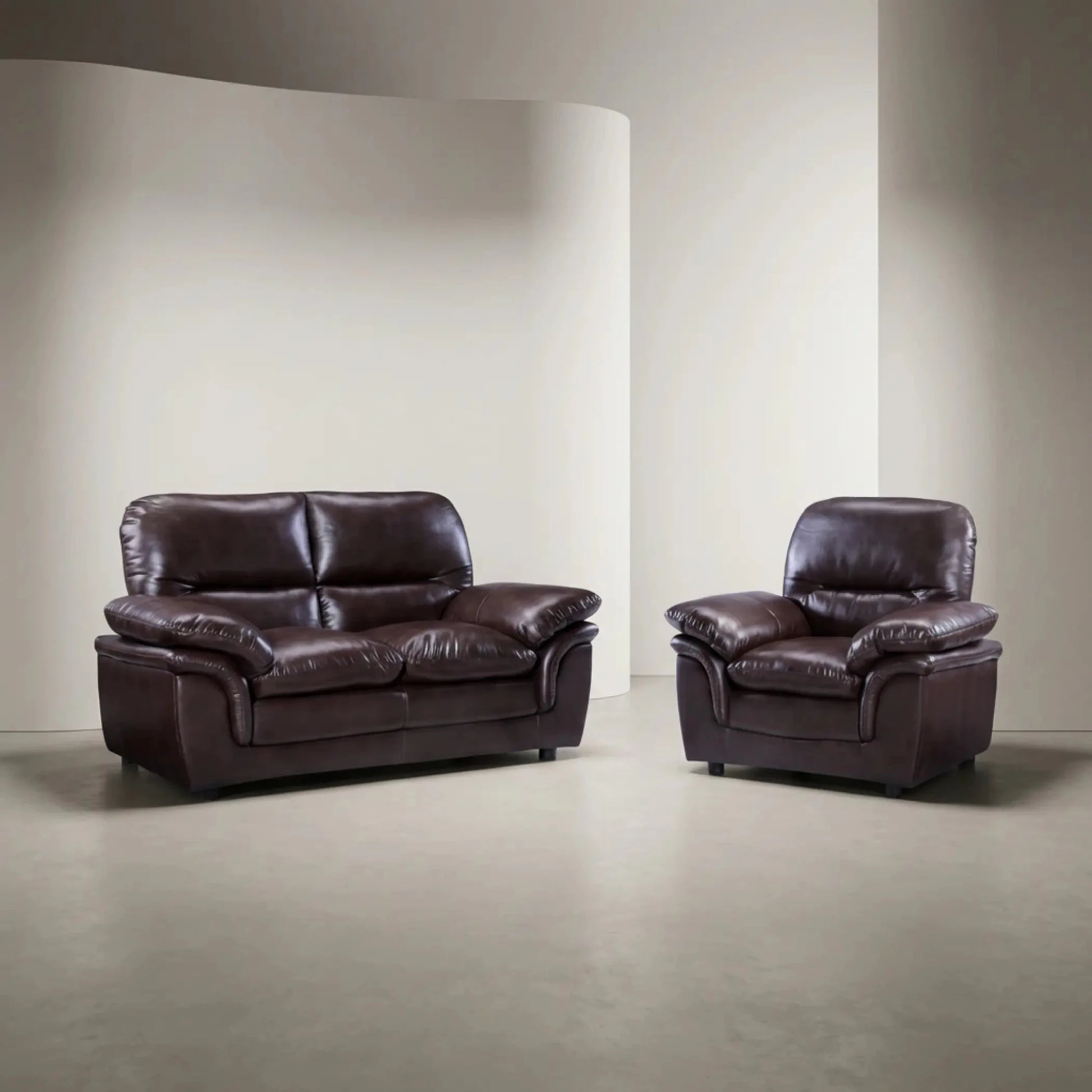 Verona Brown Leather 2+1 Seater Sofa Set Collection - Furniture Instore