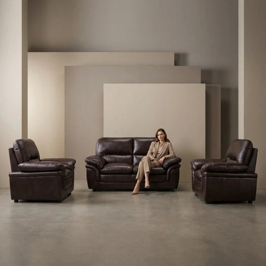Verona Brown Leather 2+1+1 Seater Sofa Set Collection - Furniture Instore
