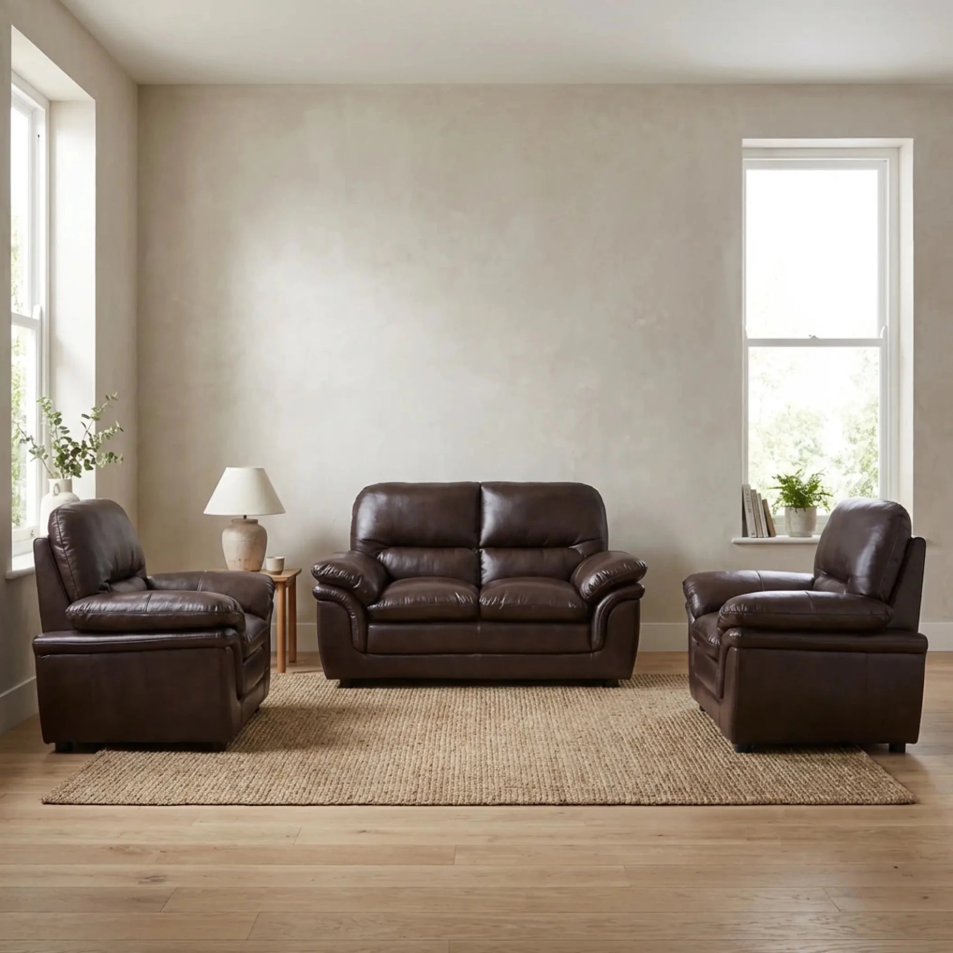 Verona Brown Leather 2+1+1 Seater Sofa Set Collection - Furniture Instore