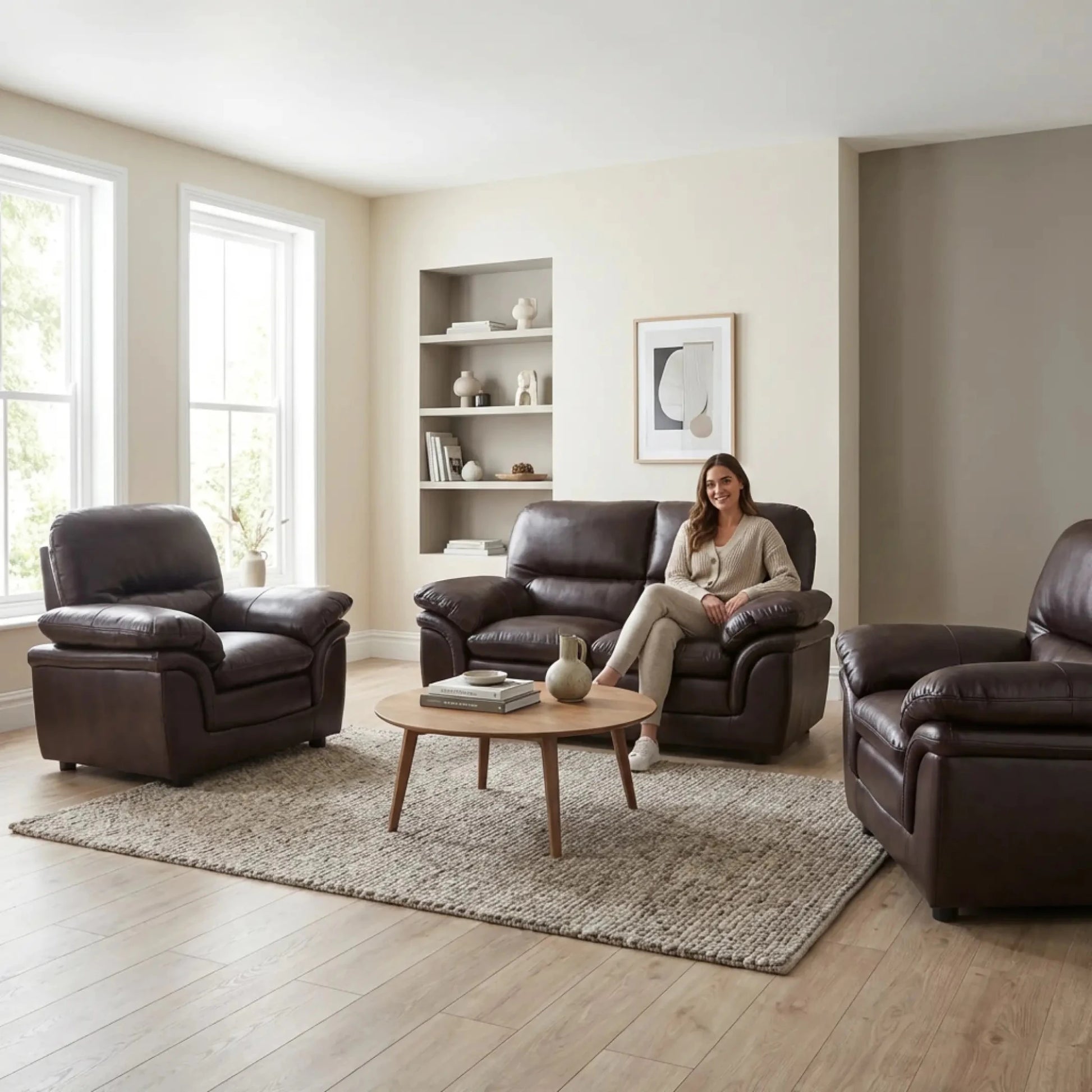 Verona Brown Leather 2+1+1 Seater Sofa Set Collection - Furniture Instore