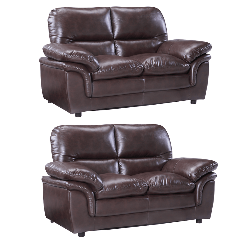 Two brown leather sofas on a white background