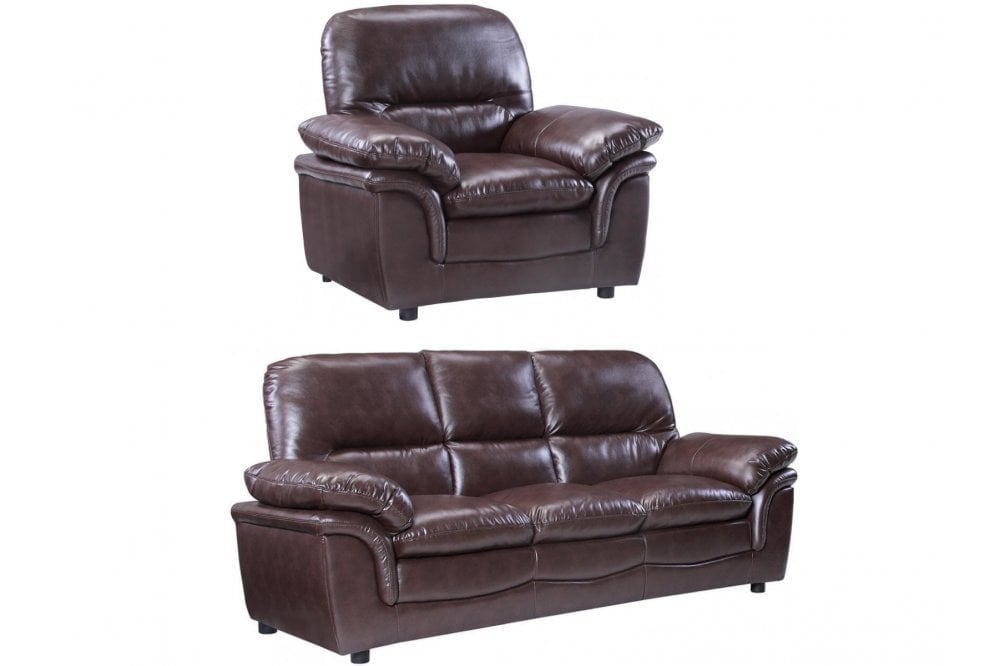 Verona Brown Leather 3+1 Seater Sofa Set - Furniture Instore