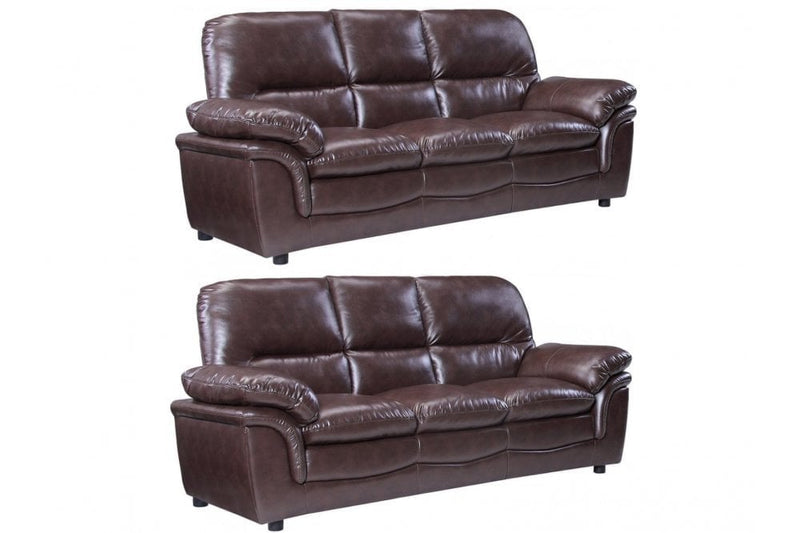 Verona Brown Leather 3+3 Seater Sofa Set - Furniture Instore