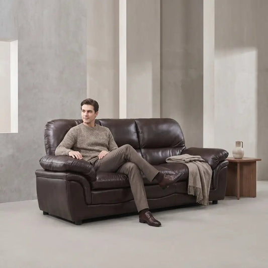 Verona Brown Leather 3 Seater Sofa - Furniture Instore