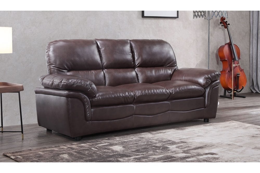 Verona Brown Leather 3 Seater Sofa - Furniture Instore