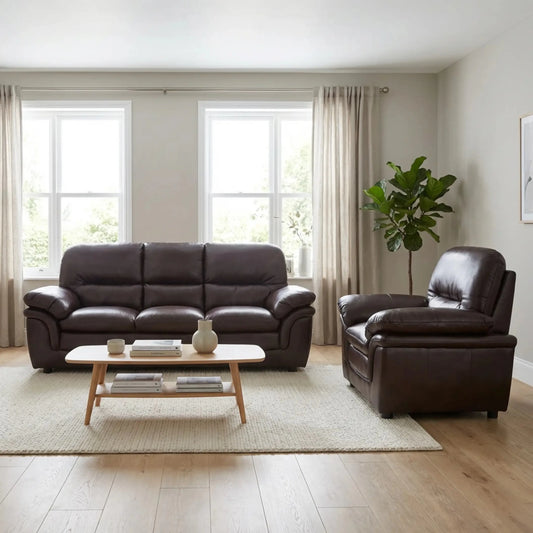 Verona Brown Leather 3+1 Seater Sofa Set Collection - Furniture Instore
