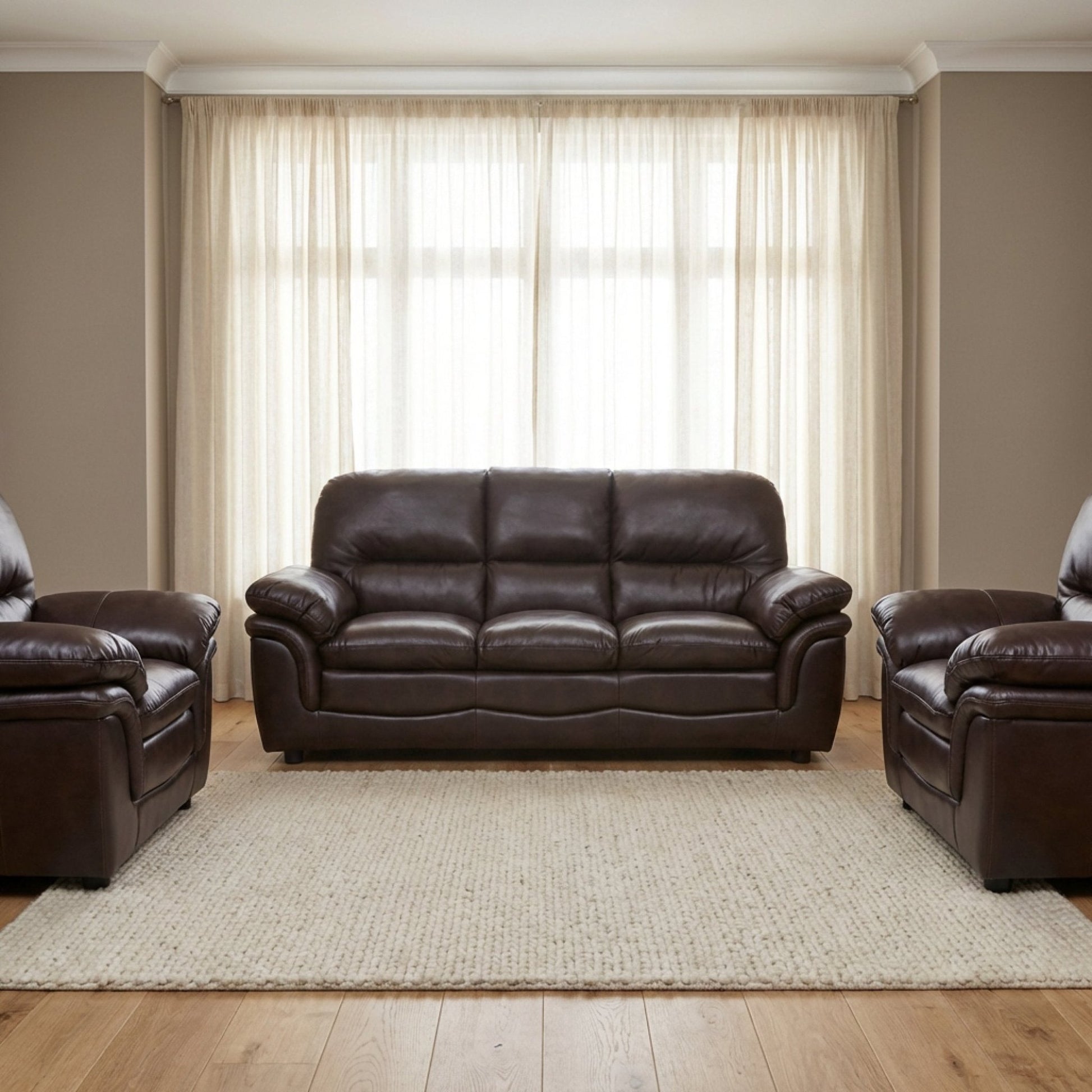 Verona Brown Leather 3+1+1 Seater Sofa Set is a Stylish and Practical - Furniture Instore