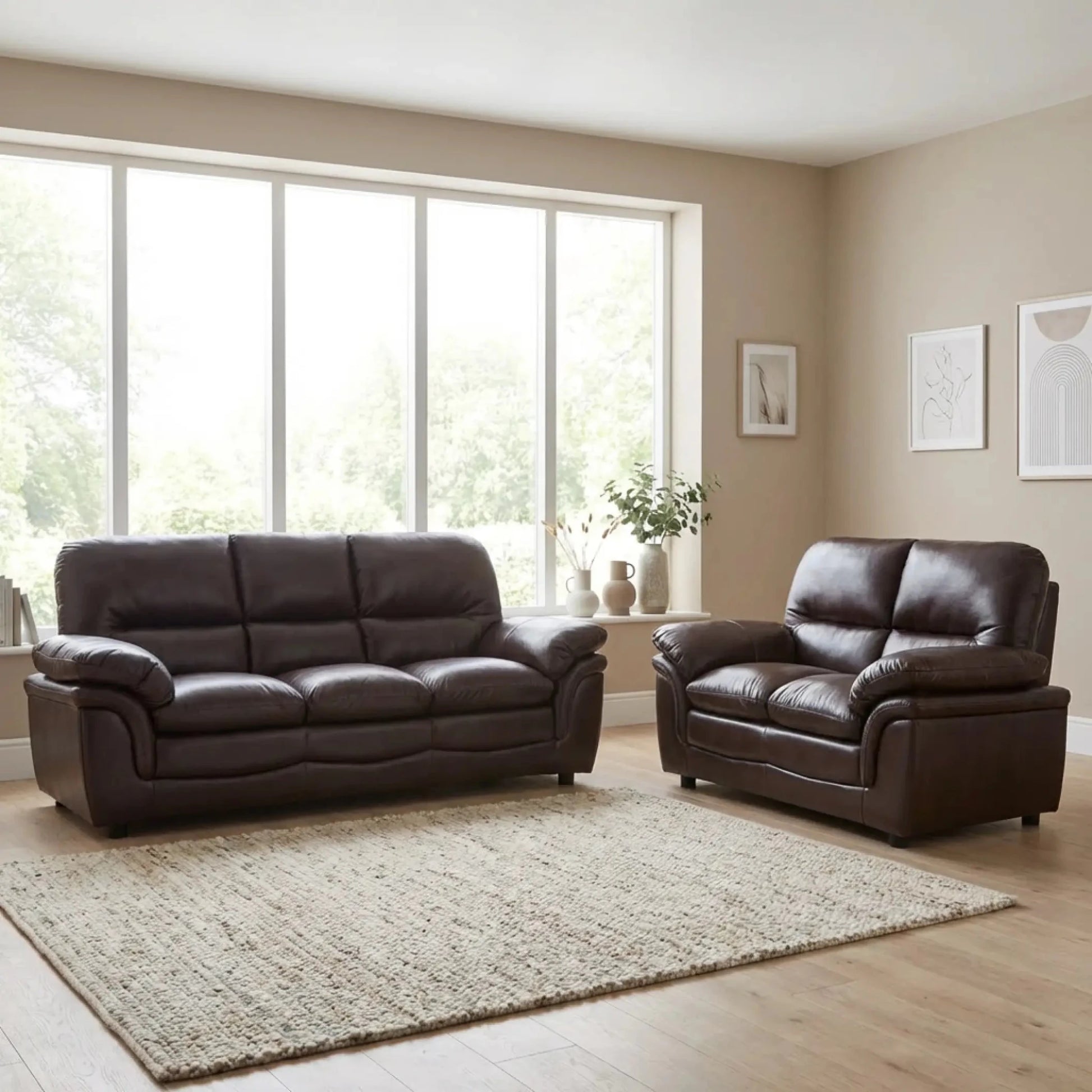 Verona Brown Leather 3+2 Seater Sofa Set Collection - Furniture Instore