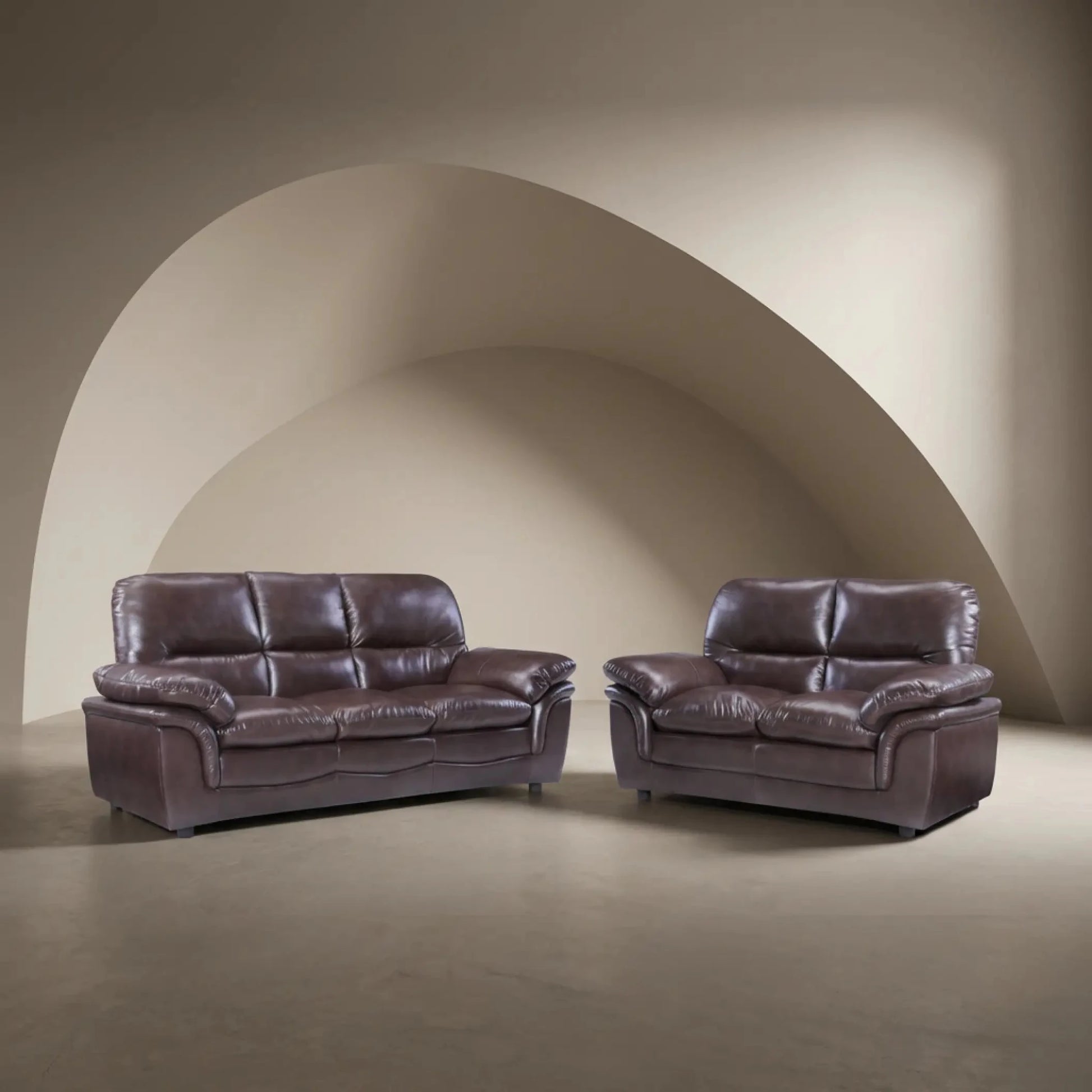 Verona Brown Leather 3+2 Seater Sofa Set Collection - Furniture Instore