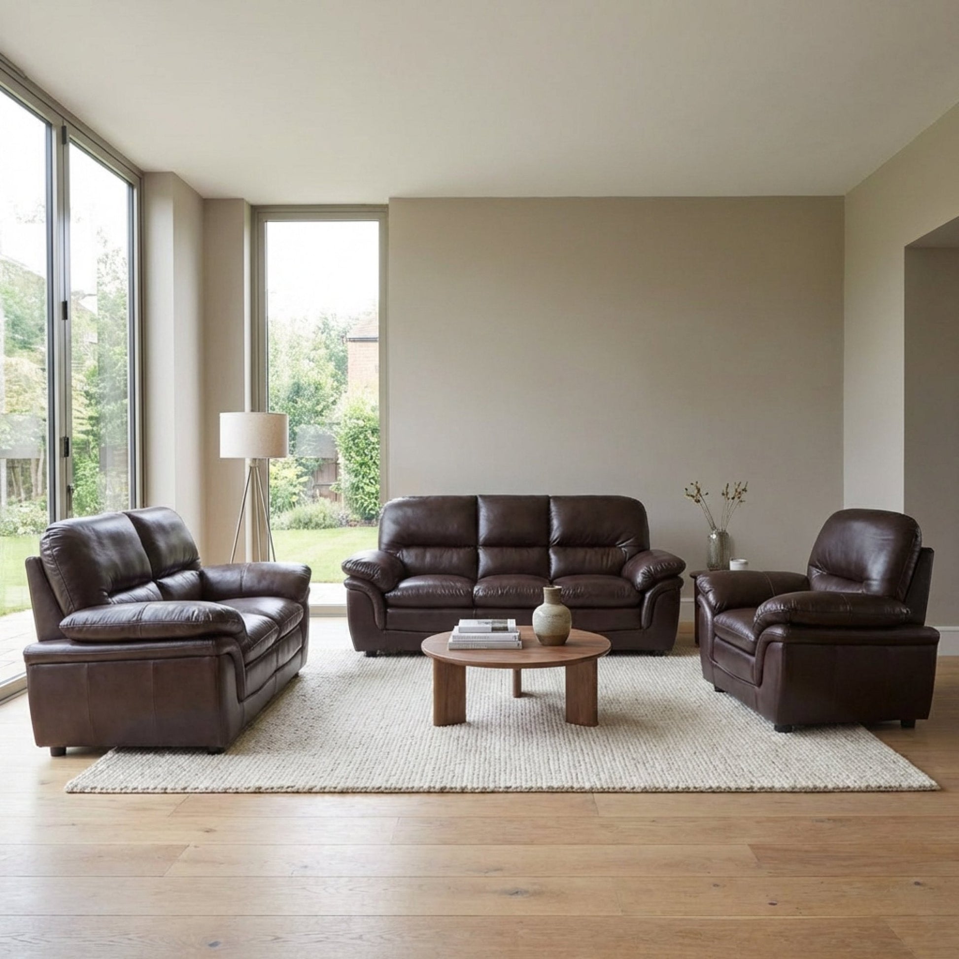 Verona Brown Leather 3+2+1 Seater Sofa Set Collection - Furniture Instore