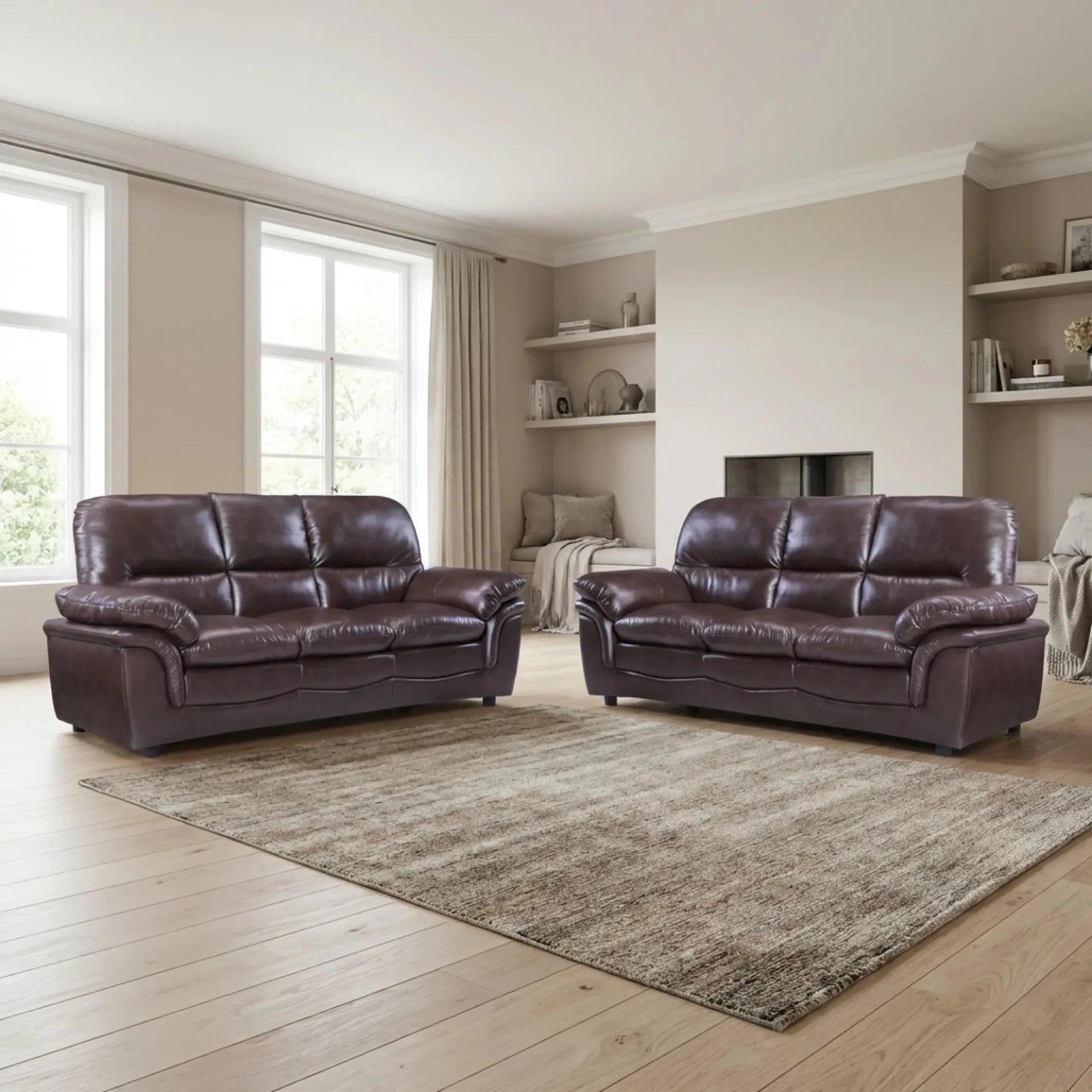 Verona Brown Leather 3+3 Seater Sofa Set Collection - Furniture Instore