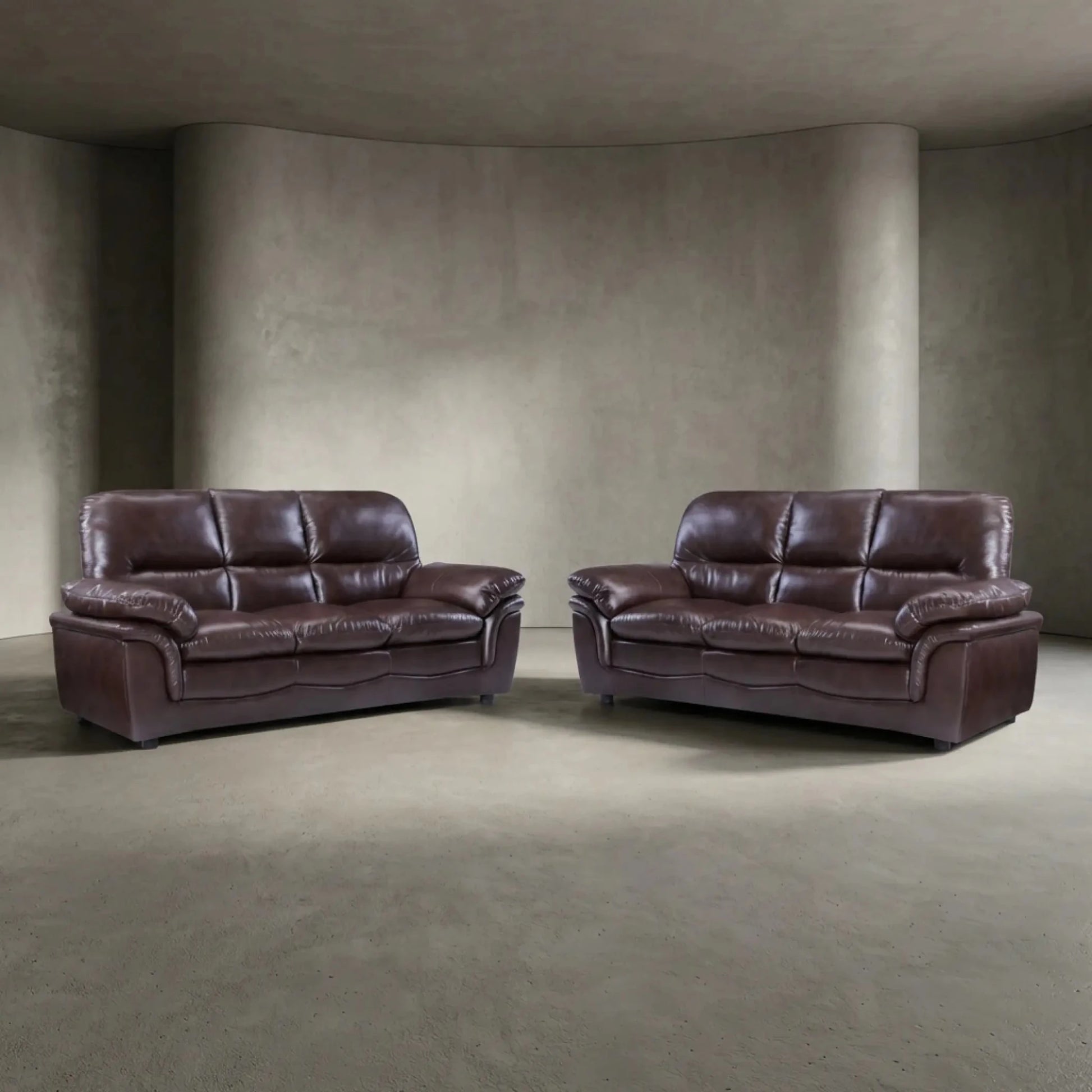 Verona Brown Leather 3+3 Seater Sofa Set Collection - Furniture Instore