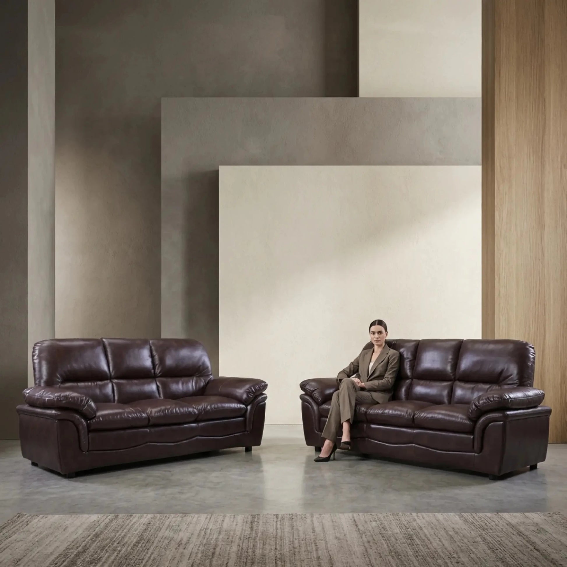 Verona Brown Leather 3+3 Seater Sofa Set Collection - Furniture Instore