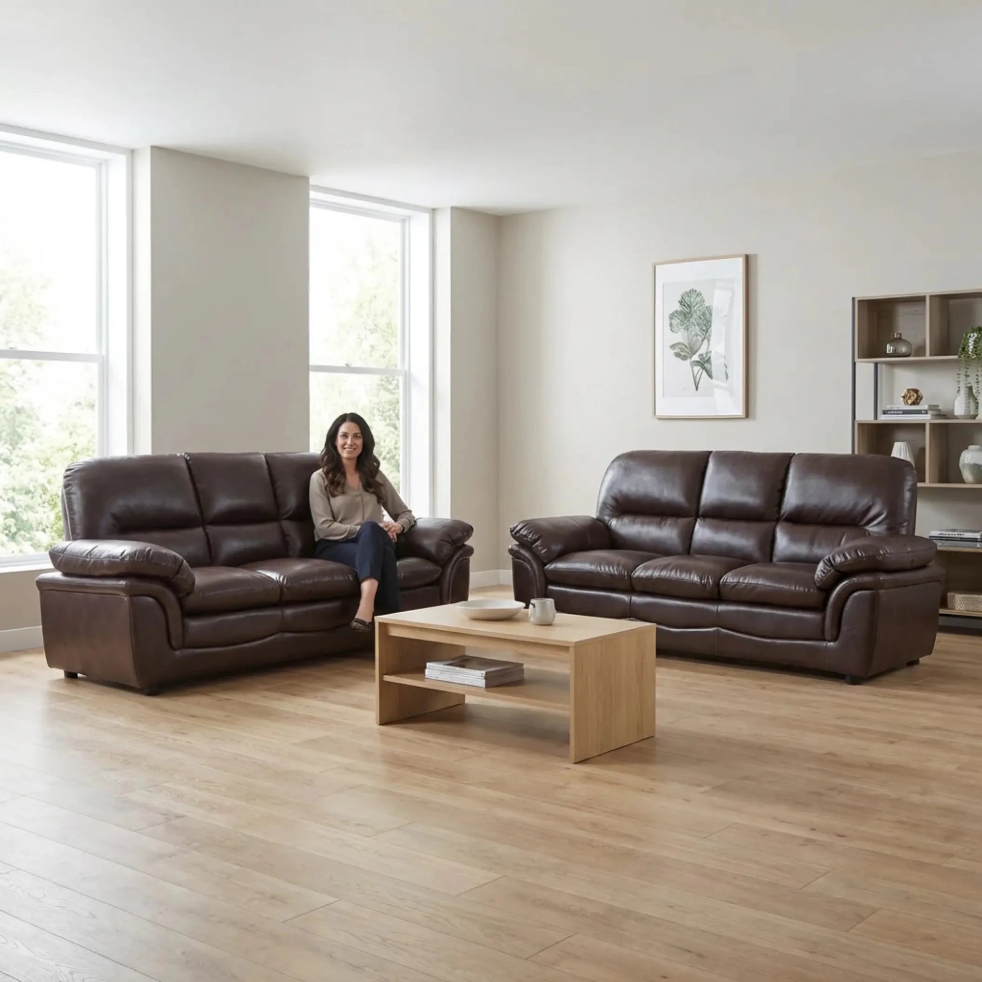 Verona Brown Leather 3+3 Seater Sofa Set Collection - Furniture Instore