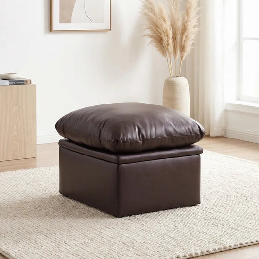 Verona Brown Leather Footstool - Furniture Instore