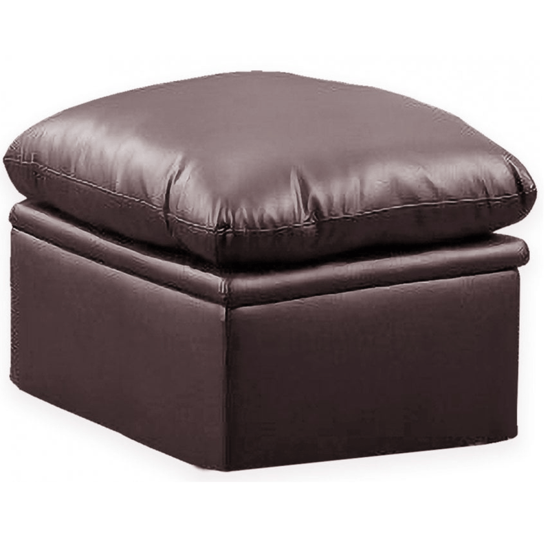Brown leather ottoman on a white background