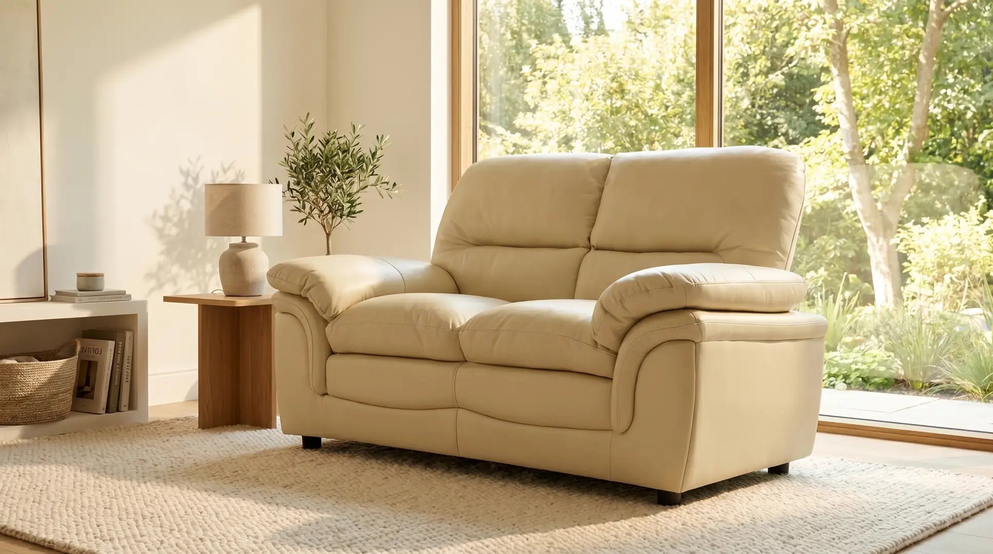 Verona Cream Leather 2 Seater Sofa - Furniture Instore