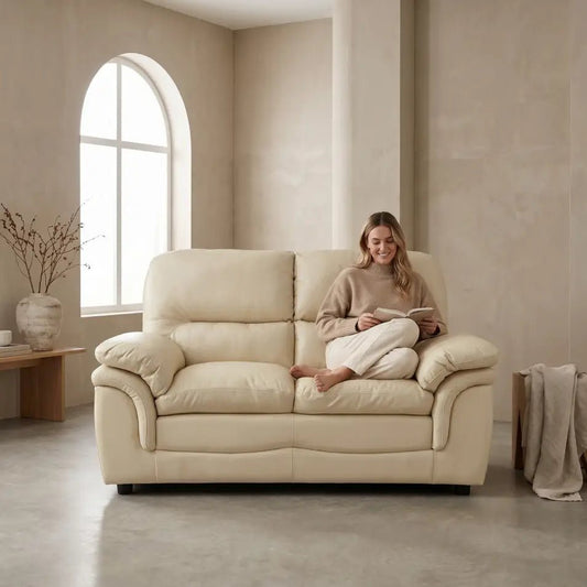Verona Cream Leather 2 Seater Sofa - Furniture Instore