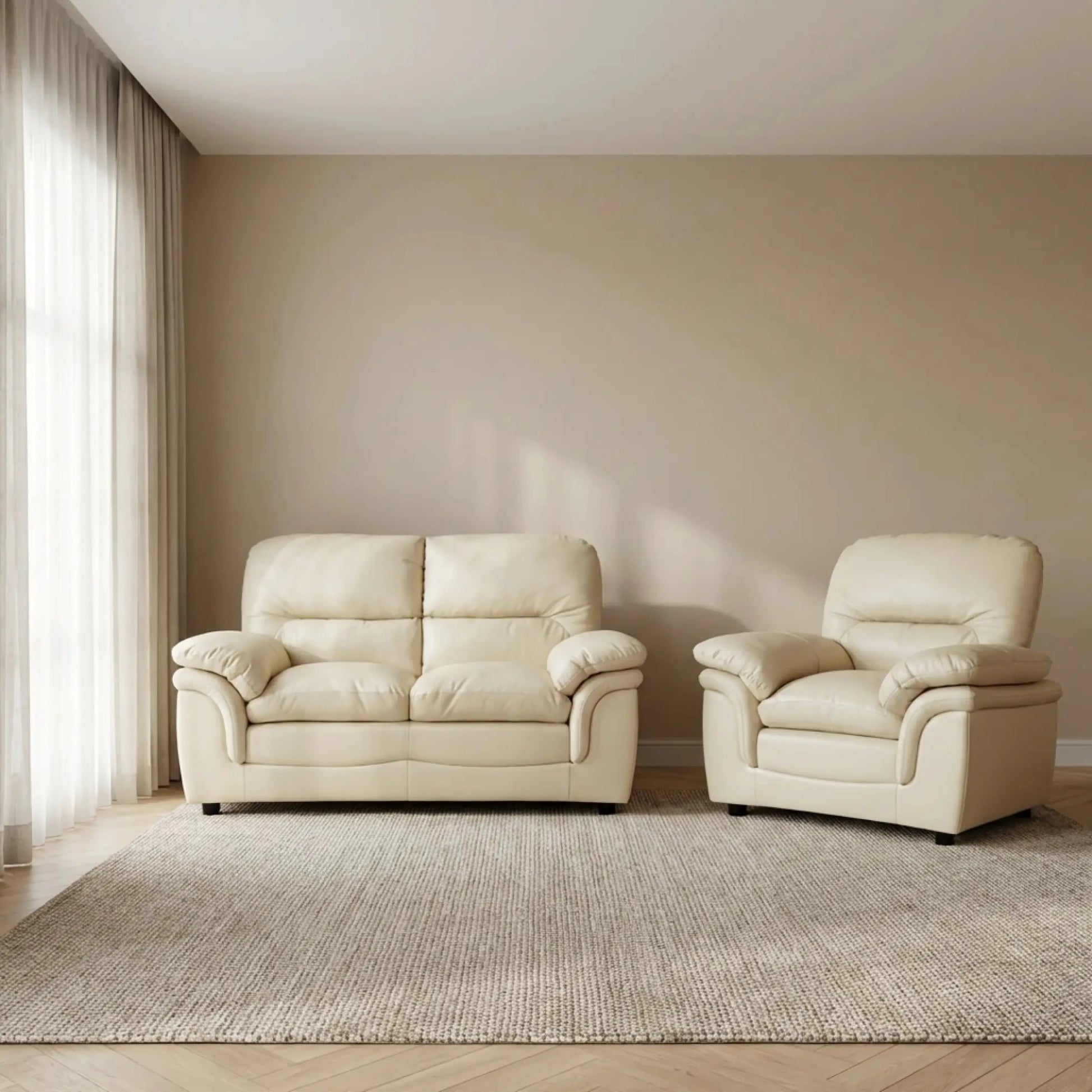 Verona Cream Leather 2+1 Seater Sofa Set is a Stylish and Practical - Furniture Instore