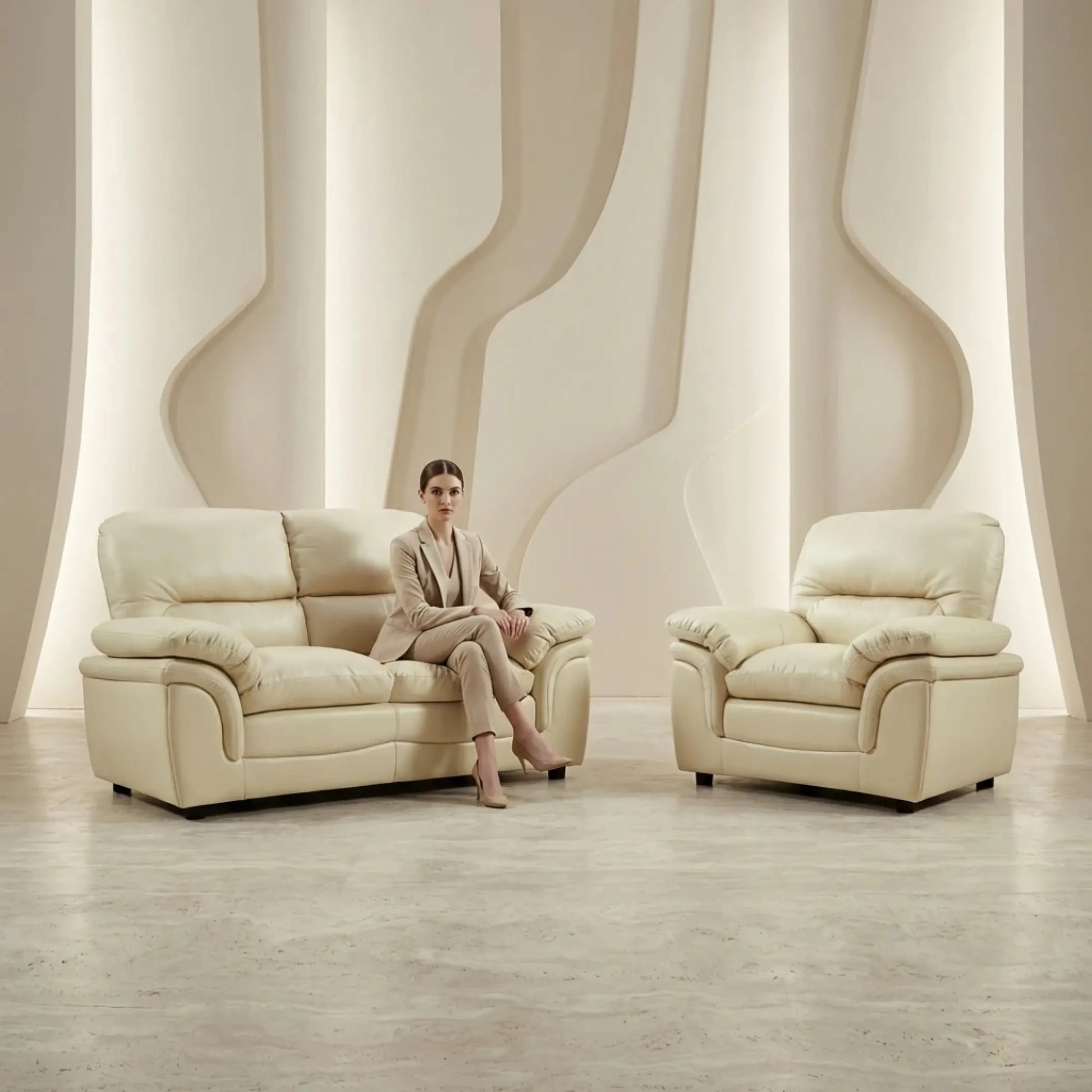 Verona Cream Leather 2+1 Seater Sofa Set is a Stylish and Practical - Furniture Instore