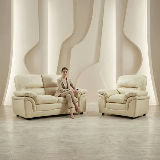 Verona Cream Leather 2+1 Seater Sofa Set is a Stylish and Practical - Furniture Instore
