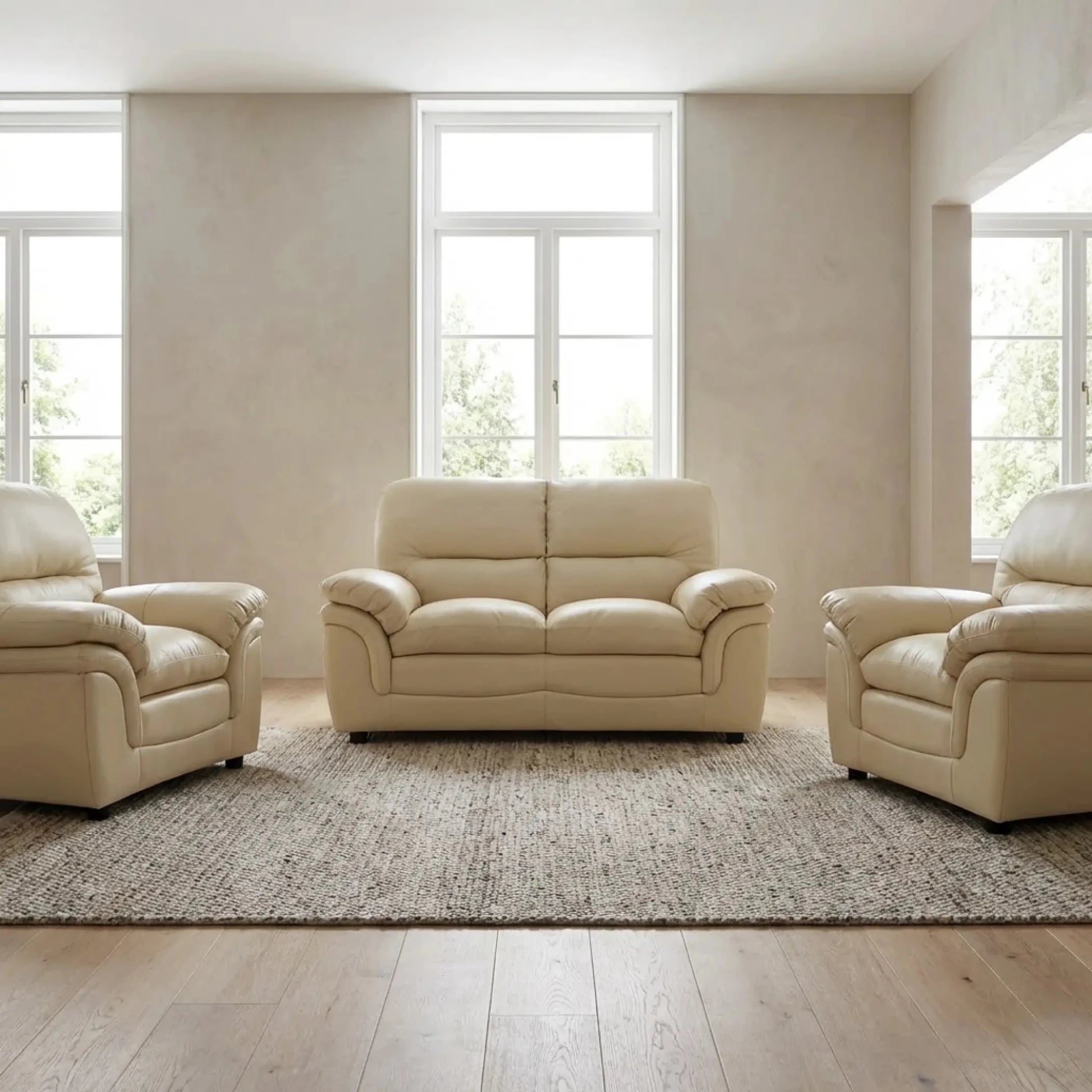 Verona Cream Leather 2+1+1 Seater Sofa Set – Compact, Elegant & Comfortable - Furniture Instore