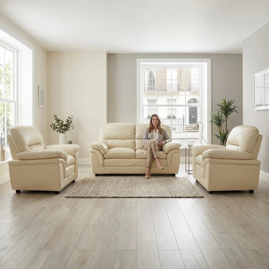 Verona Cream Leather 2+1+1 Seater Sofa Set – Compact, Elegant & Comfortable - Furniture Instore
