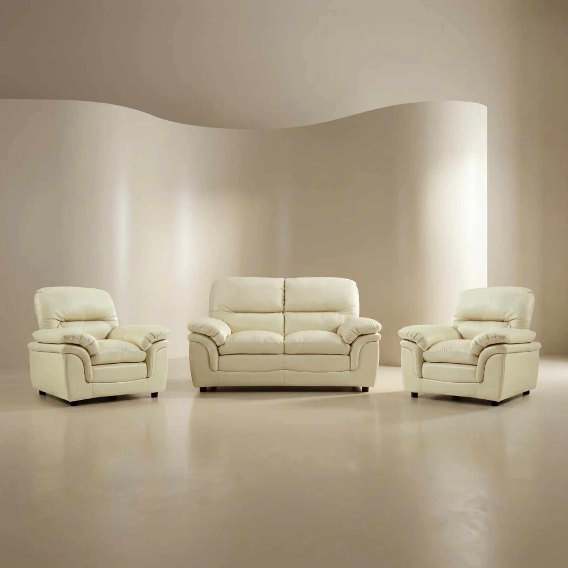 Verona Cream Leather 2+1+1 Seater Sofa Set – Compact, Elegant & Comfortable - Furniture Instore